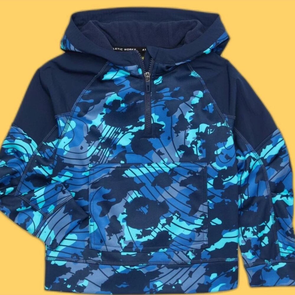 Athletic Works Tech Quarter Zip Hoodie BOYS SIZE XS 4-5 Blue Camo NEW